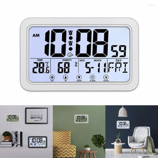 Orologi da parete Display digitale per umidità della temperatura a grande schermo Snooze per studenti Pulsante di impostazione touch per l'home office decor