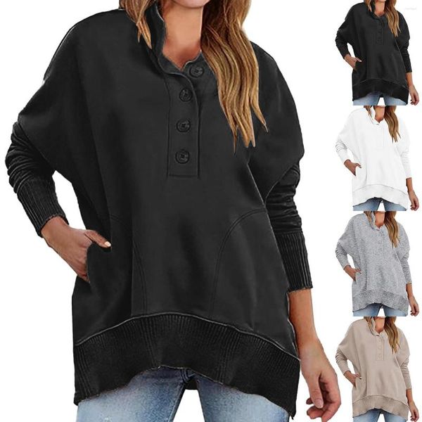 Maglioni da donna Moda tinta unita Semplice bottone con scollo a V Top velato Camicetta oversize da donna con zip frontale