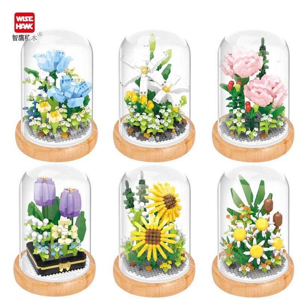 Flugzeug Modle Baustein Blume Pflanze 3D Modell Spielzeug Dekoration Topf Chrysantheme Montage Ziegel Mädchen Kind Geschenk 230907