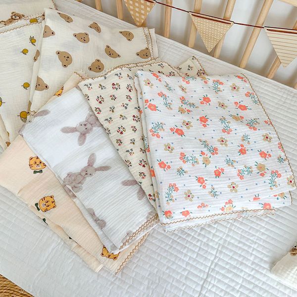 Colchas musselina algodão bebê colcha cobertor nascido 2 camadas dos desenhos animados coelho urso floral infantil macio swaddle envoltório sleepsack carrinho capa 230906