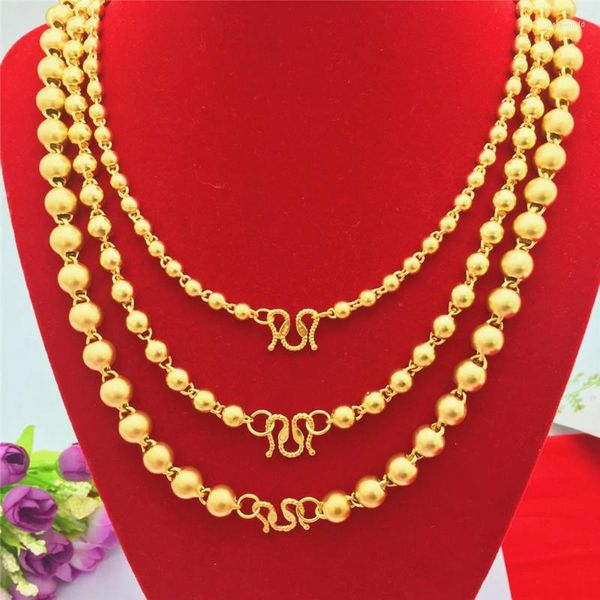 Catene in oro 24 carati 6 / 8MM palla 60CM collana per uomo fidanzamento matrimonio opaco giallo sabbia perline catena gioielli Natale Hiphop