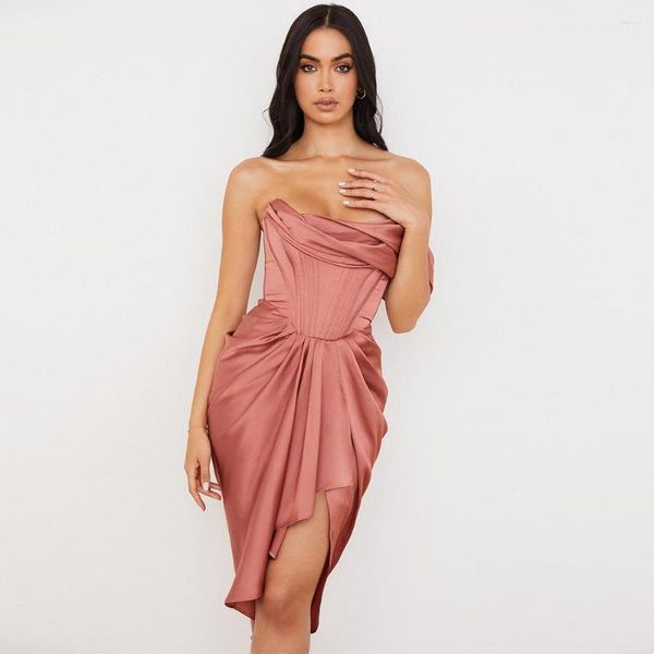 Бальные платья Dinboa-женское летнее розовое платье 2023, домашнее атласное облегающее платье с драпировкой, сексуальное платье знаменитостей для ночного клуба