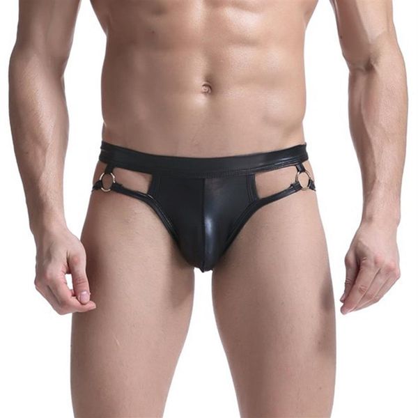 G-Strings da uomo Estate intimo da uomo appello intimo da uomo PU slip in pelle verniciata sexy con apertura sul cavallo esposto PP metallo cavo 305e