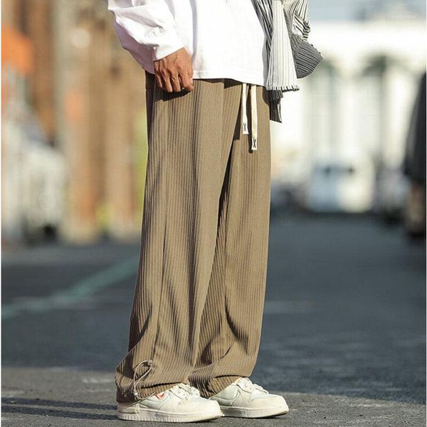 Männer Hosen Qualität Cord Breite Bein Männer Baggy Koreanische Stil Mode Kordelzug Einfarbig Männliche Herbst Gerade-bein beiläufige Hosen