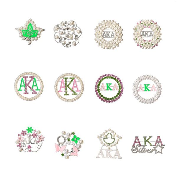 Broches 10pcs AKA Sorority com strass para mulheres de alta qualidade moda pinos casaco acessórios jóias presentes BH020-BH031