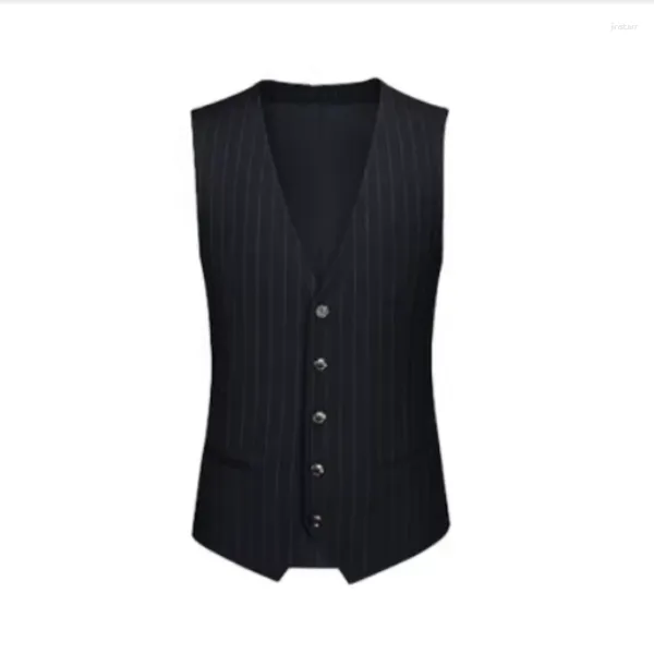Coletes masculinos elegante terno colete listrado versão escura magro do negócio casual escritório cavalheiro britânico 2023