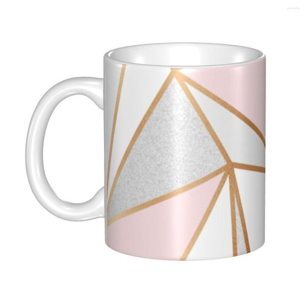 Canecas Rosa Cinza Ouro Geométrico Abstrato Padrão Café DIY Geometria Personalizada Caneca Cerâmica Copo Presente Criativo