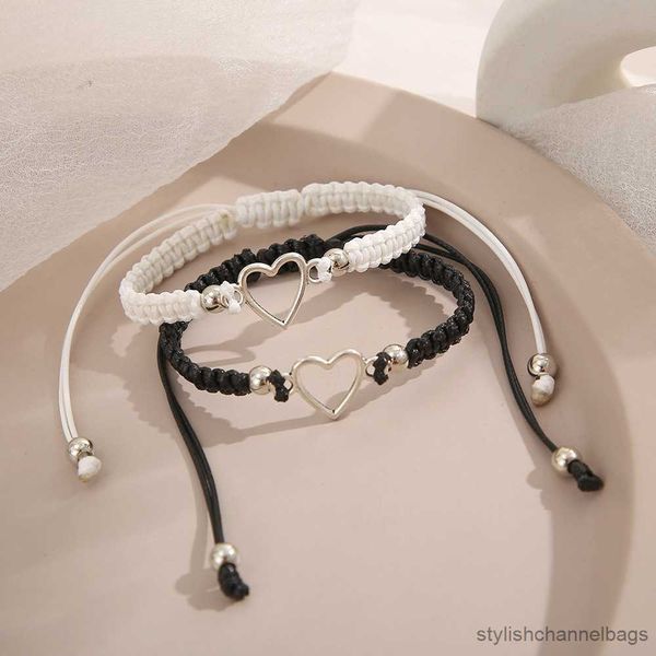 Braccialetti con ciondoli Bracciale coppia cuore per unisex donna uomo realizzato a mano regolabile bianco nero perline braccialetti farfalla nuovi gioielli R230907