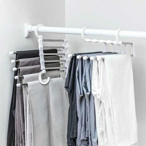 Cabide de roupas portátil multifuncional calças rack aço inoxidável titular roupas organizador haste armazenamento white299d