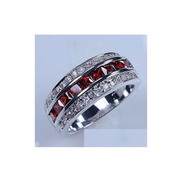 Anéis de banda Victoria Wieck jóias de luxo 10Kt branco ouro preenchido vermelho granada simated diamante casamento princesa nupcial anéis para homens presente dhke1