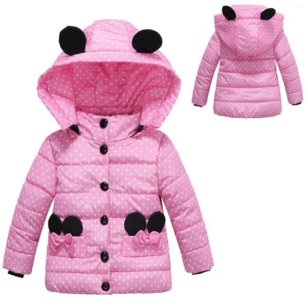 Jaquetas outono inverno jaqueta para baixo casacos crianças bebê meninos meninas pontos bonitos impresso luz acolchoada urso com capuz infantil outerwear