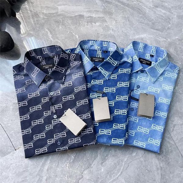 Camicie firmate da uomo in maglia di cotone blu e bianco Abbigliamento di marca Camicia elegante con stampa a maniche lunghe da uomo Top di alta qualità 841699261E