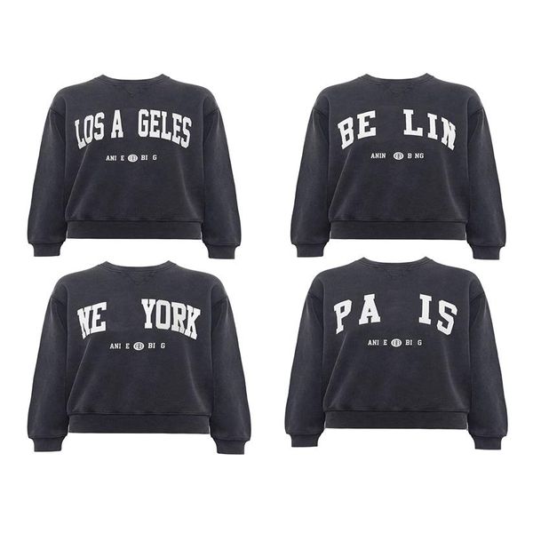 23SS AB Damenmode, klassisches Baumwoll-Sweatshirt ANINES New Letter Berlin Sweatshirt Print Washing Water Fried Snowflake Used Pullo295i