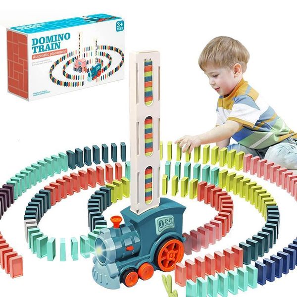 Блоки Красочный электрический поезд-домино, набор игрушек с 100 шт. здания для детей, веселье для детей 230907
