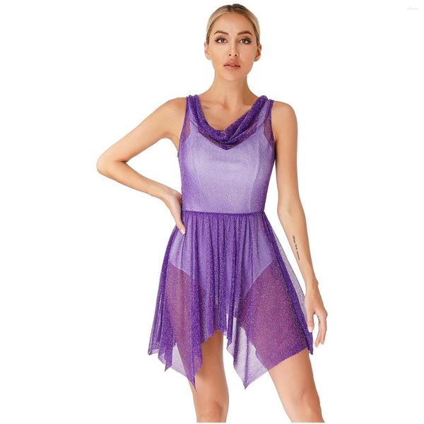 Stage Wear Mulheres Modern Lyrical Dance Dress Ver através Sheer Malha Ballet Tutu Vestidos Ballroom Latin Jazz Church Choir Performance Costume