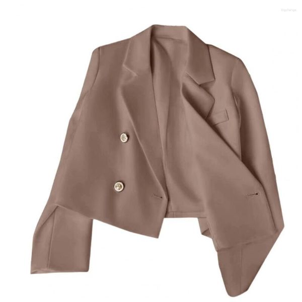 Ternos femininos feminino lapela recortada magro ajuste terno jaqueta chique outono duplo breasted manga longa sólida para streetwear