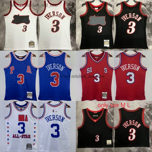 Basılı Mitchell ve Ness 3 Allen Iverson Jersey 1997-98 Basketbol 2003 All-Star Beyaz Siyah Mavi Kırmızı 1996-97 Formalar Kız Kadın Adam