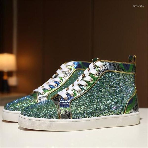 Stivaletti da uomo con paillettes stivaletti in vera pelle da uomo casual scarpe stringate da uomo con plateau