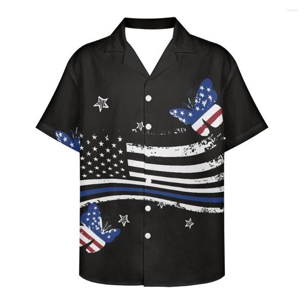 Camisas casuais masculinas 2023 design preto roupas verão praia blusa bandeira padrão impressão homens respirável v pescoço camisa de manga curta