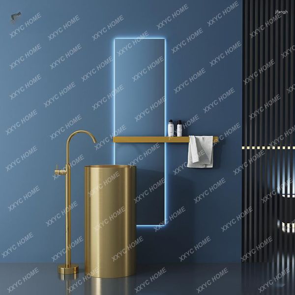 Rubinetti per lavabo da bagno Oro leggero Lusso Bordo sottile Acciaio inossidabile Tipo a colonna Lavabo da bar Lavabo da pavimento integrato