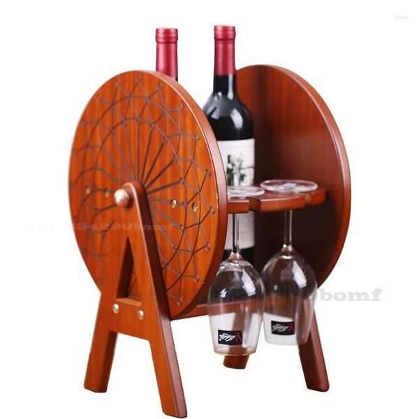 Rack de vinho de mesa criativo roda gigante rack pendurado suporte de vidro barra suporte exibição decoração garrafa madeira