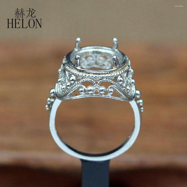 Anéis de cluster HELON prata esterlina 925 14x17mm corte oval semi montagem noivado anel de casamento configuração vintage propriedade na moda jóias finas