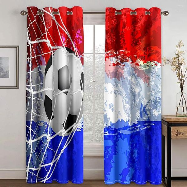 Vorhang, rot, weiß, blau, Flagge, Fußball-Vorhänge, Bälle, Fußball-Design, 3D-Fenster für Wohnzimmer, Behandlungsvorhänge