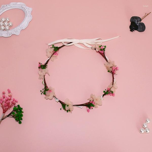 Dekoratif çiçekler el yapımı kuru düğün taç kız saç aksesuarları malzemeleri gelin süslemeleri pembe ortanca doğum günü