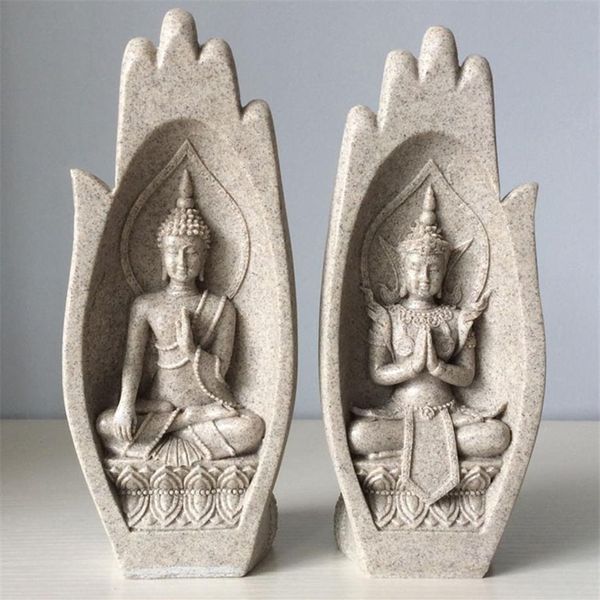 2 pezzi mani sculture statua di Buddha monaco figurine Tathagata India Yoga decorazione della casa accessori ornamenti goccia T200331228k