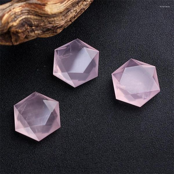 Pingente colares natural rosa quartzo hexagrama cristal cura moda diy colar clássico jóias menina artesanal ornamento presente 1 pçs