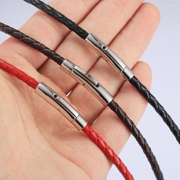 Gargantilha colar de couro feito pelo homem para meninos vermelho marrom preto cor trançada corda corrente fecho magnético 4/6mm 16-30 polegadas lun143