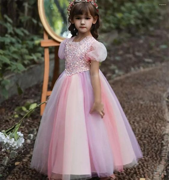 Mädchen Kleider Elegante Tüll Spitze Druck Pailletten Prinzessin Blume Hochzeit Party Ball Erstkommunion Kleider Traum Kinder Geschenk