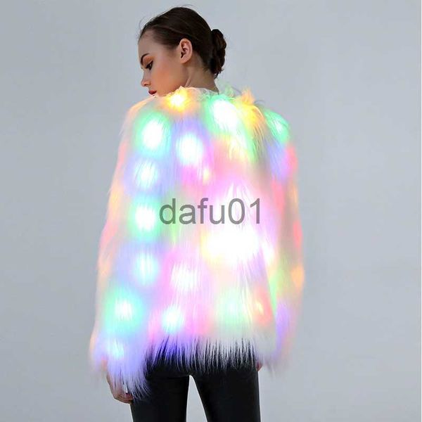 Damen Pelz Kunstpelz Frauen Kunstpelz LED-Lichtmantel Weihnachtskostüme Cosplay Flauschige Pelzjacke Outwear Winter Warm Festival Party Club Overcoat x0907