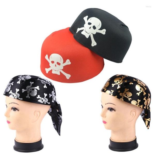 Berets y2k estilo pirata bandana turbante lenço crânio impressão hairband ao ar livre bandana para meninas acessório de cabelo diário