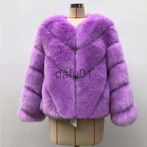 Pelliccia da donna Pelliccia sintetica Viola Giacca soffice 2023 Moda invernale Donna Cappotto in pelliccia sintetica Femminile Elegante Fuzzy Spessore Caldo Giacca in pelliccia di volpe artificiale Capispalla x0907