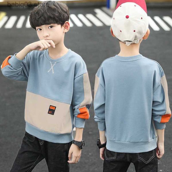 Hoodies Sweatshirts Çocuk Giysileri Erkekler 4-12yr Sonbahar/Kış Sweatshirt Uzun Kollu T-Shirt Çocuk Boy Sweatshirts Teen Boys Patchwork Top Pullover T230907