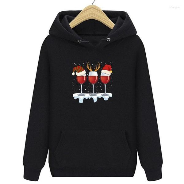 Erkek Hoodies Bahar Sonbahar Kırışma Çakık Uzun Kollu Elk Şarap Kupası/Kravat/Noel Şapkası Baskı Sweatshirt Sweatshirt Street Giyim Hoodie