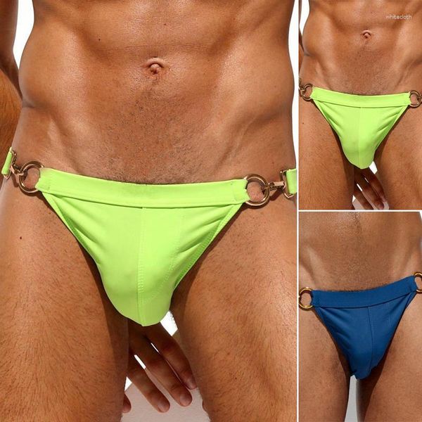 Cuecas masculinas duplas abotoadas triângulo sólido troncos de natação baixo aumento swimwear swim briefs bikini shorts verão homens sexy praia