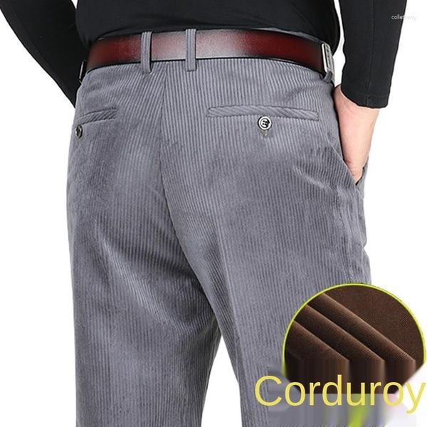 Calças masculinas duplas plissadas corduroy homens preto marrom grosso quente solto calças de cintura alta para roupas 2024