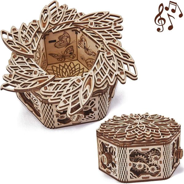 Puzzle 3D Trucco in Legno Mistero Fiore F r Elise Set di carillon in legno - Portagioielli e souvenir - Puzzle in legno 3D adatto per adulti e bambini - Fai da te Z0907