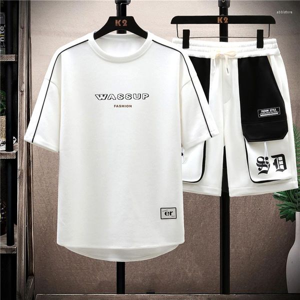 Tracksuits masculinos 2023 conjuntos de verão outwear solto relaxado manga curta t-shirts e shorts definir juventude top tee joelho-comprimento calça