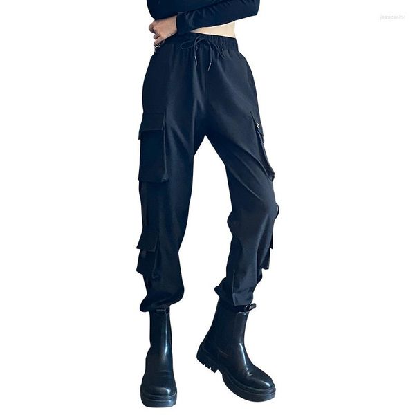 Женские брюки-карго, модные женские весенне-летние тонкие брюки с высокой талией, черные уличные повседневные леггинсы в стиле хип-хоп