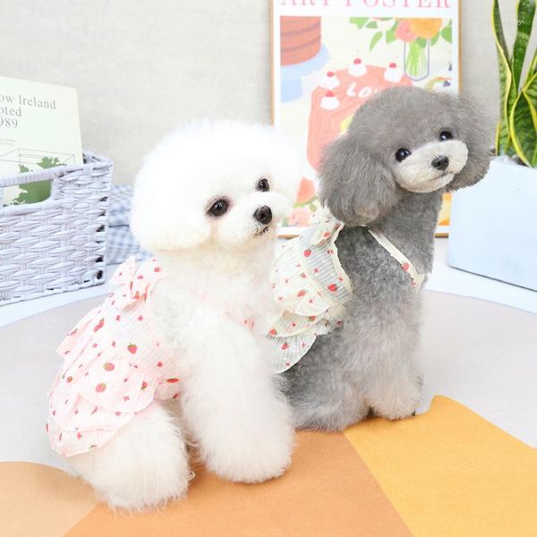 Hondenkleding Dierenkleding Lente en zomer Puppykleding Kleine teddybeer Aardbeienrok Kat Universele stoffen jurk