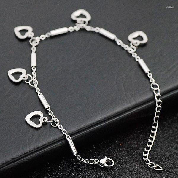 Braccialetti con ciondoli Moda femminile a forma di cuore Coppia in acciaio inossidabile Collegamento a catena Bracciale sottile Gioielli regalo da donna