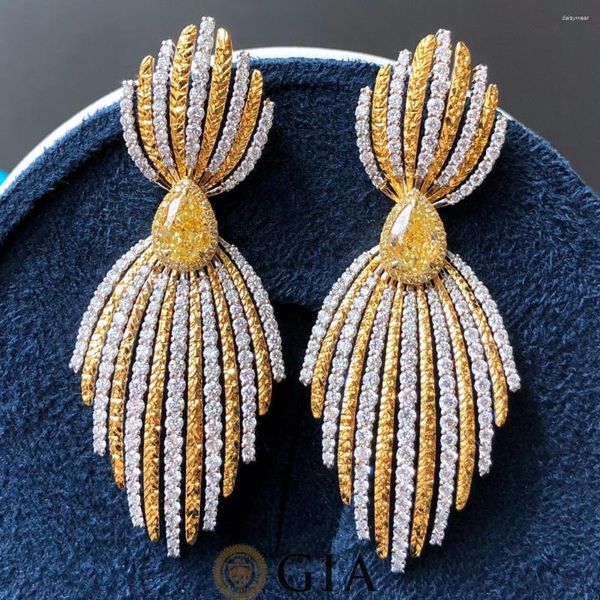 Brincos pendurados GIA joias finas 18K ouro au750 1.01ct e diamantes amarelos extravagantes pedras preciosas gota feminina para mulheres