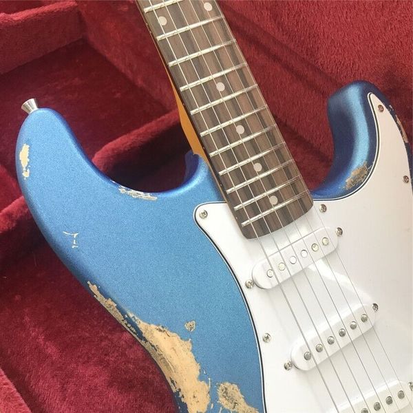 2023 chitarra elettrica fatta a mano in stile vintage Relic pesante blu metallizzato di buona qualità 00