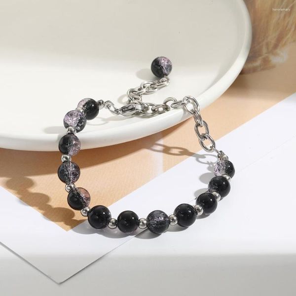 Bracelets de charme Mode Femmes Classique Violet Cristal Pierre Bracelet Perlé Mignon En Acier Inoxydable Chaîne Bijoux Amant Fille Cadeau