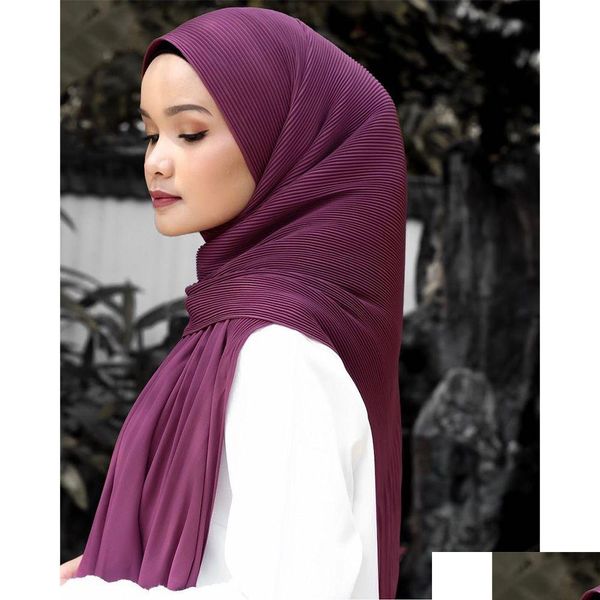 Hijabs Gefaltetes Kopftuch Muslimische Modeaccessoires Damen Lockiges Chiffon Einfarbig 230512 Drop Lieferung Hüte Schals Handschuhe Wraps Dhbfl