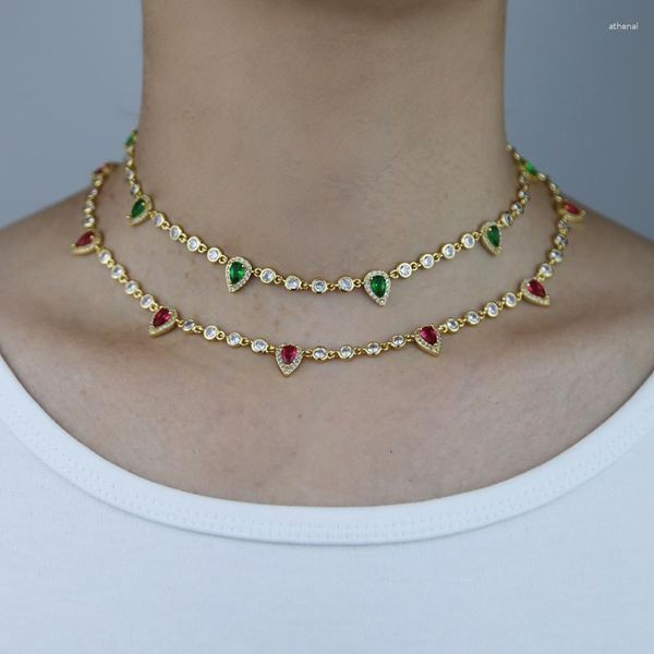 Girocollo Goccia d'acqua CZ Fascino Iced Out 5A Zirconia Rosso/Verde/Blu/Bianco Pietra Collana a catena da tennis Regalo di gioielli di moda