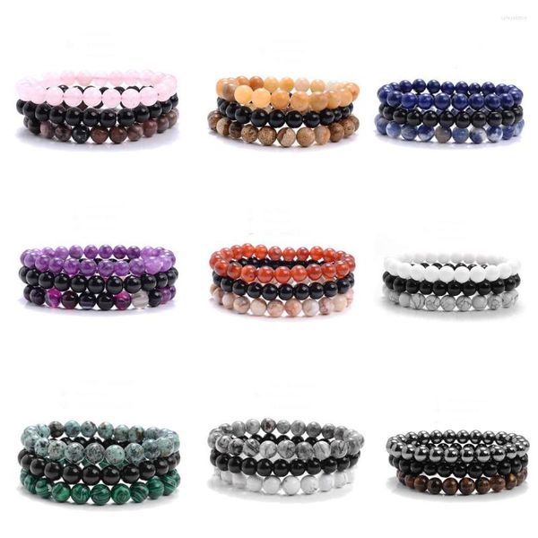 Strang 3 Teile/satz 8mm Naturstein Armband Sets Rosa Hämatit Stretch Armbänder Für Frauen Männer Handgemachte Paar Freundschaft Schmuck